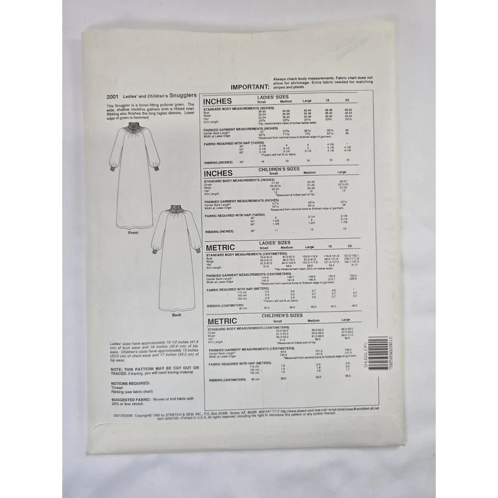 Vintage 1990s Stretch & Sew Ann Person Sewing Pattern 2001 - Snugglers